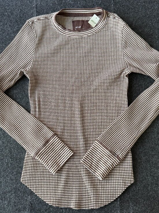 aerie Tops - NWT Aerie Brown Metallic Striped Waffle Knit Thermal Top Small